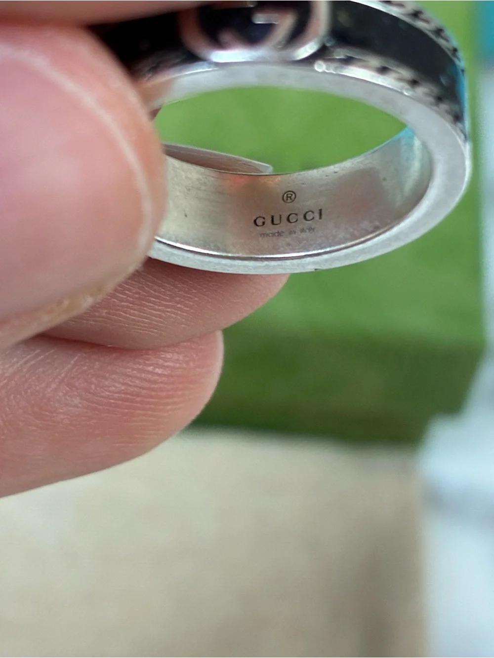 NWT Gucci Silver Metal & Black Enamel Interlocking GG Ring IT Size 14 = 6.75 US